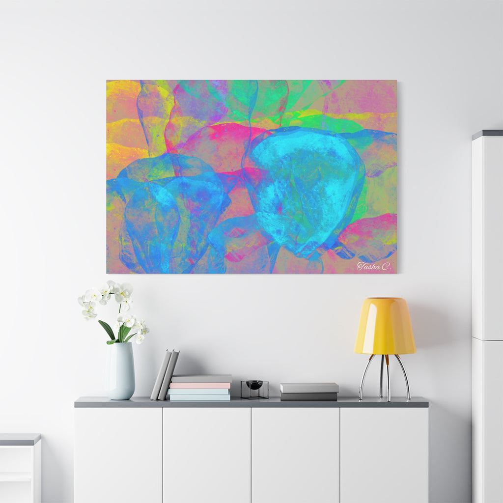 Original Neon Floral Abstract Matte Canvas - Luxury Extra large Wall Art - 60x40