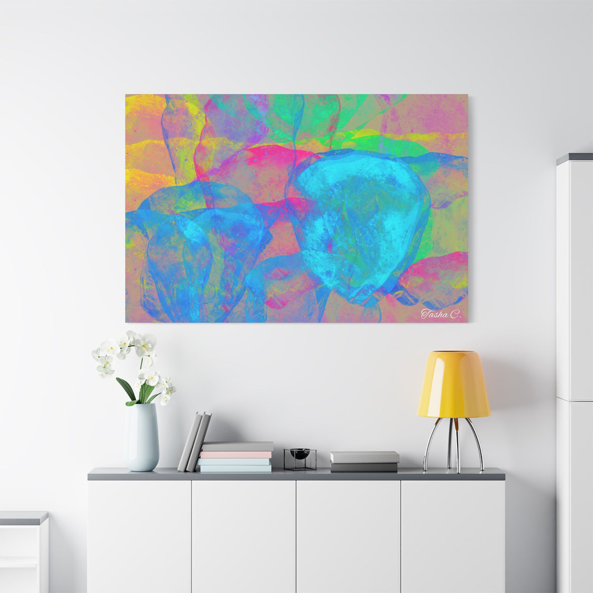 Original Neon Floral Abstract Matte Canvas - Luxury Extra large Wall Art - 60x40