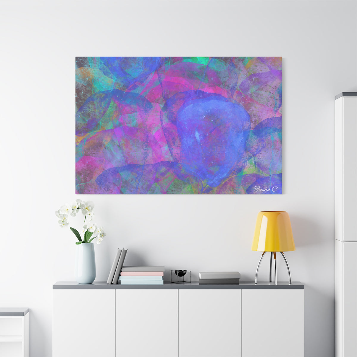 Original Abstract Blue Purple Watercolor Matte Canvas - Luxury Extra large Wall Art - 60x40