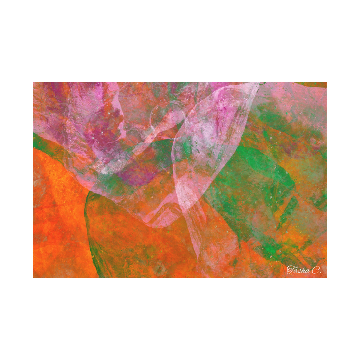 Original Abstract Orange Pink Green Painting Canvas - Luxury Extra large Wall Art - 60x40
