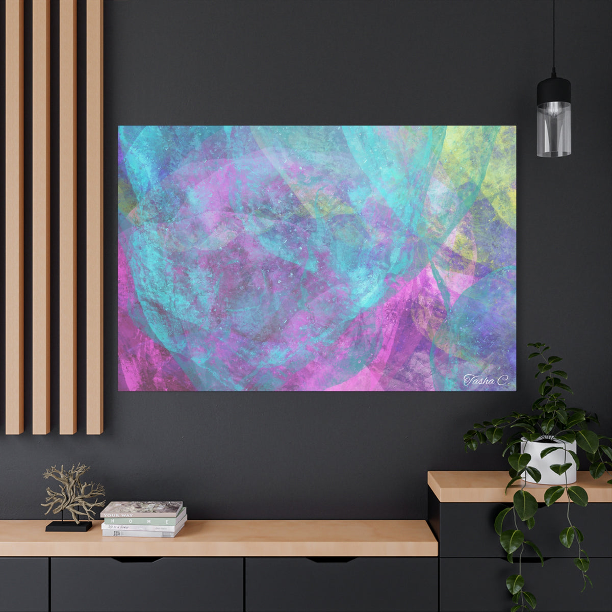 Original Abstract Teal Purple Watercolor Canvas - Luxury Extra large Wall Art - 60x40