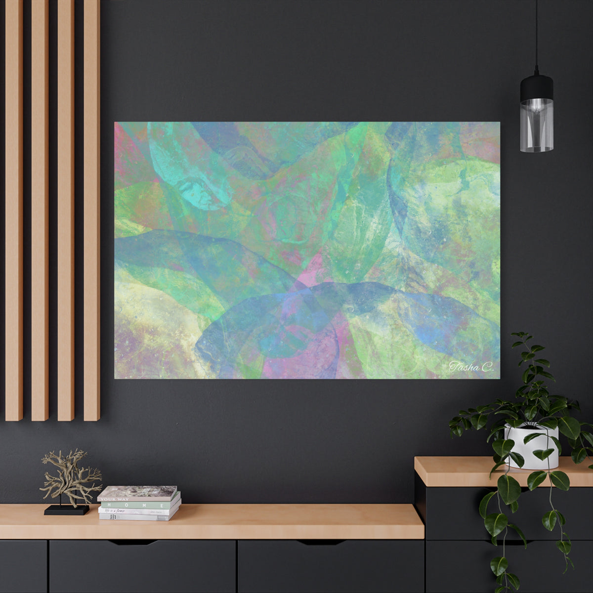 Original Abstract Pastel Leaves Matte Canvas - Luxury Extra large Wall Art - 60x40