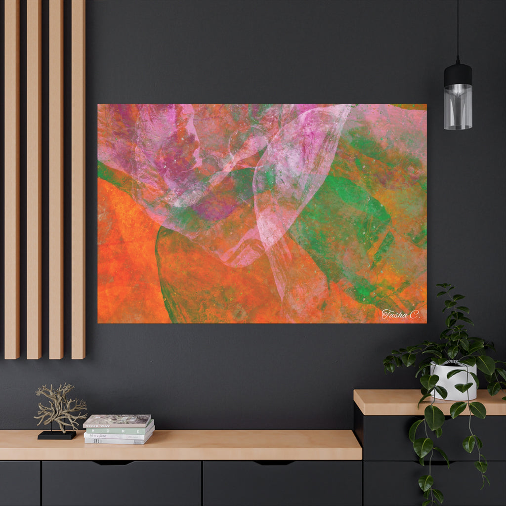Original Abstract Orange Pink Green Painting Canvas - Luxury Extra large Wall Art - 60x40