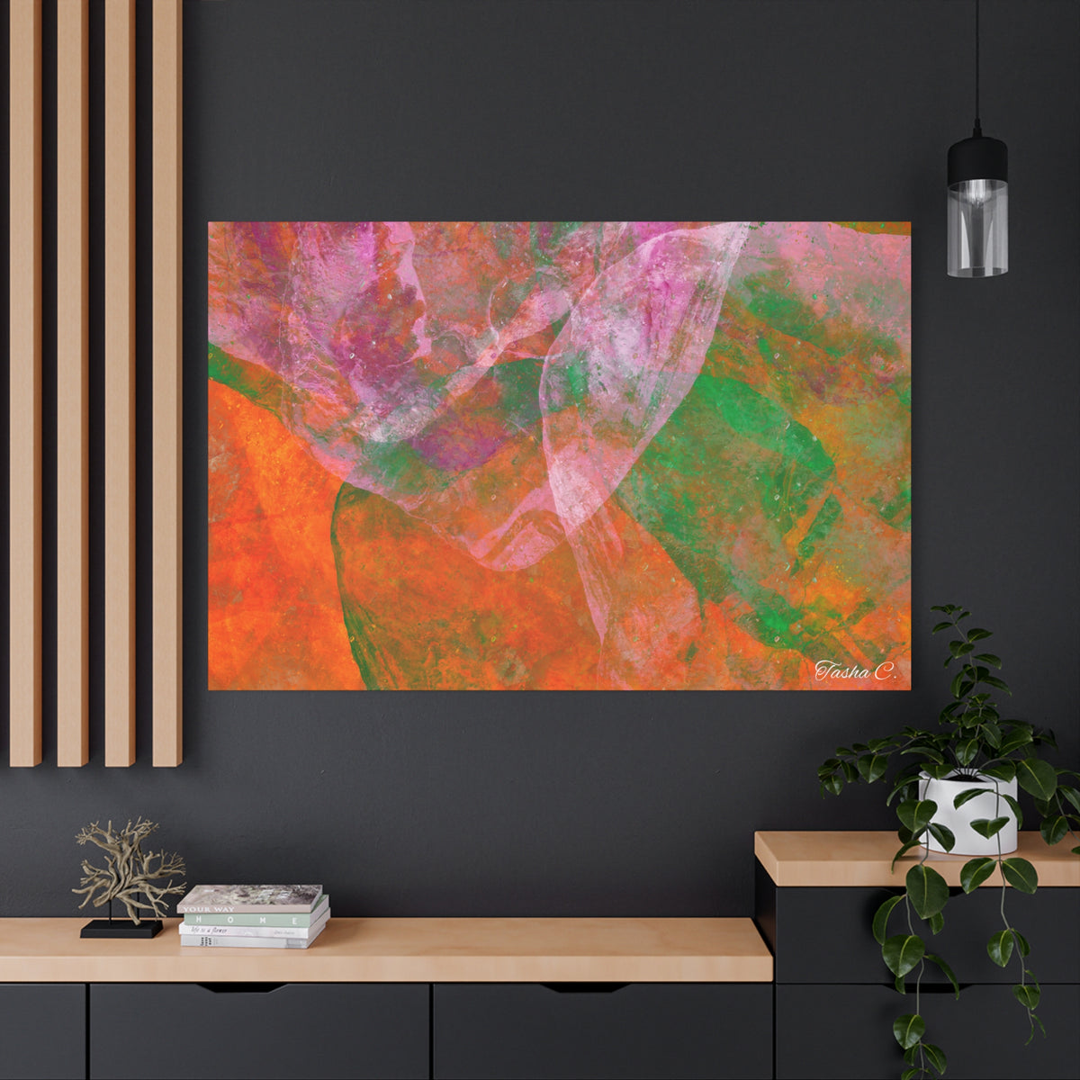 Original Abstract Orange Pink Green Painting Canvas - Luxury Extra large Wall Art - 60x40
