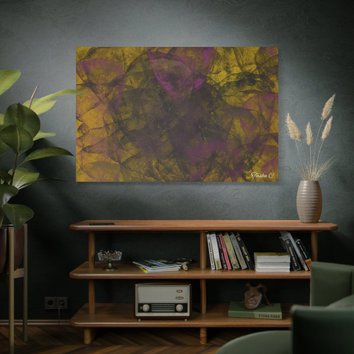 Original Abstract Purple and Gold Swirl Matte Canvas - Luxury Extra large Wall Art-60x40