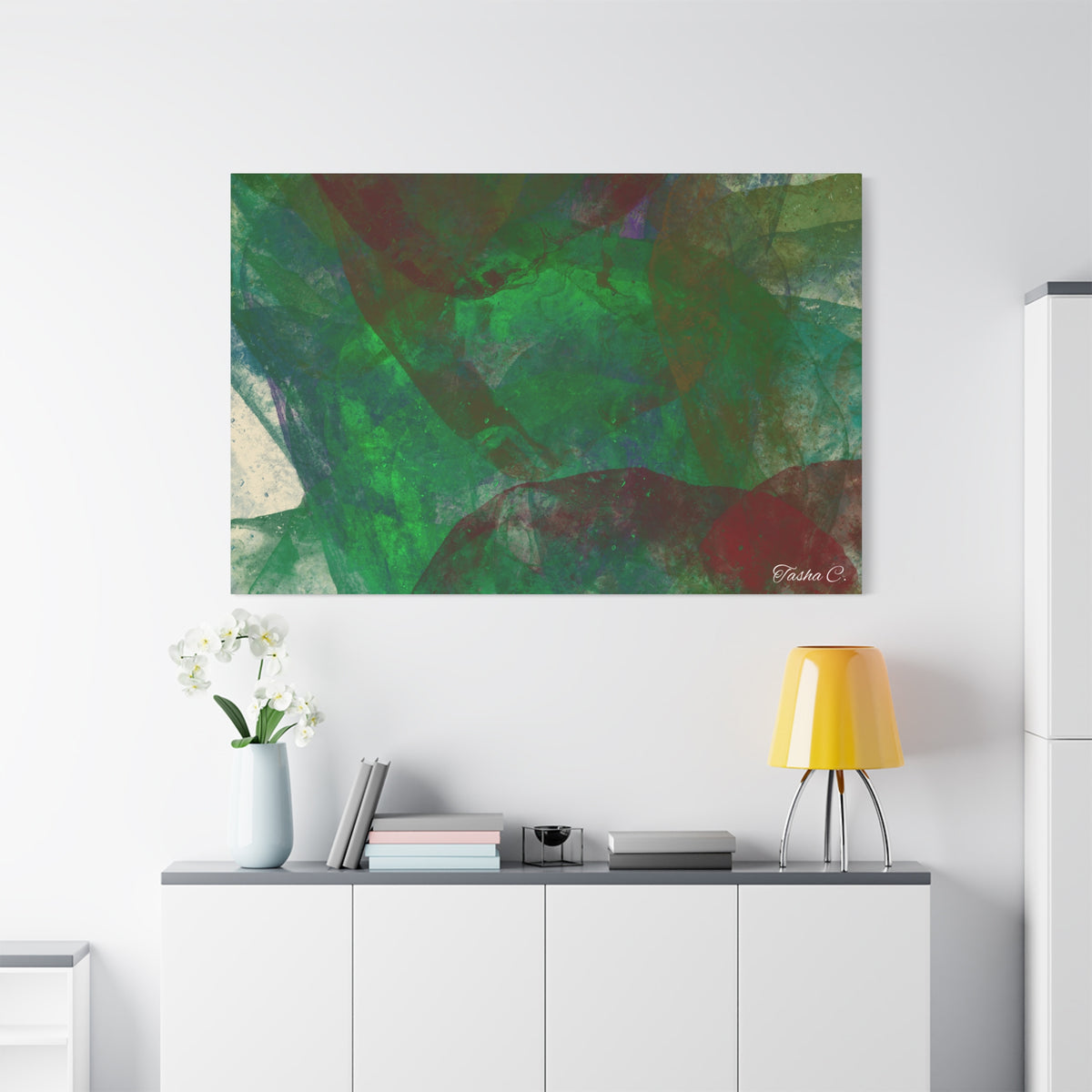 Original Abstract Green Swirl Matte Canvas - Luxury Extra large Wall Art - 60x40