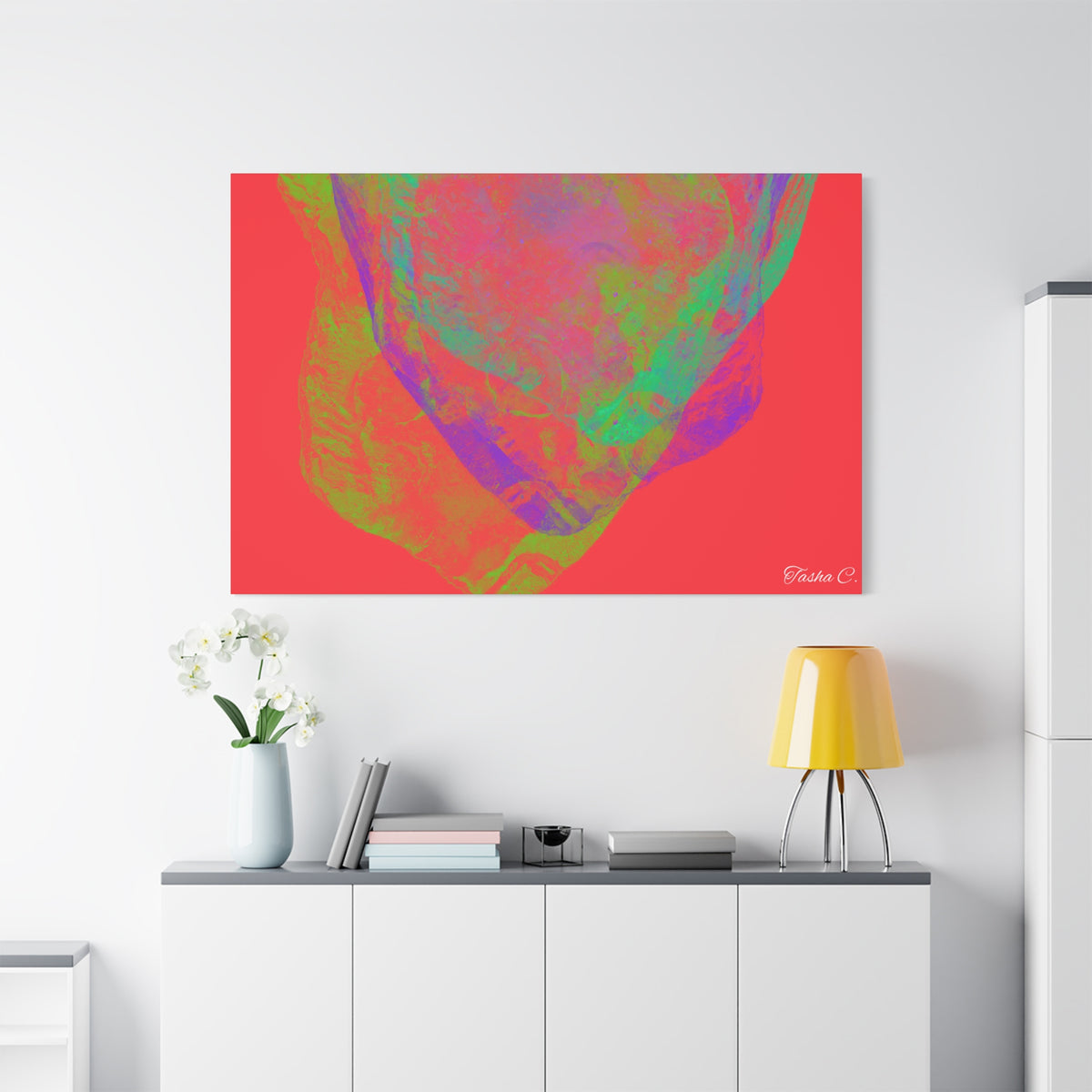 Original Neon Abstract Face Matte Canvas - Luxury Extra Large Wall Art - 60x40