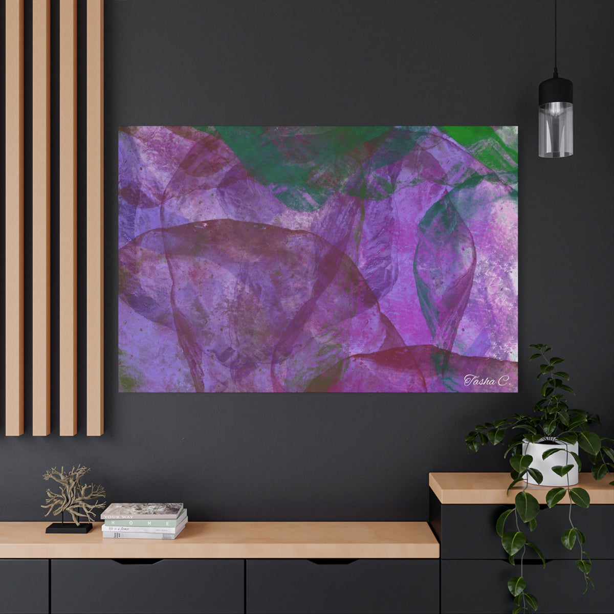 Original Abstract Purple Green Matte Canvas - Luxury Extra large Wall Art - 60x40